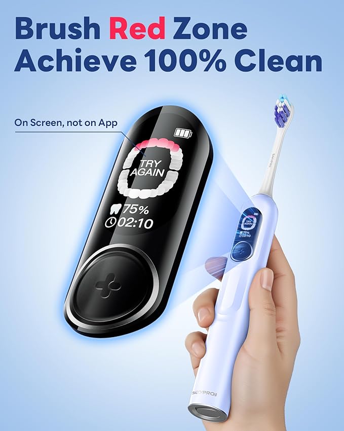 Electric Toothbrush with AI Smart Screen for Adults Kids Teens | 150-Day Battery, Real-Time Brushing Map | Whitening Mode, 3-Min Timer, Travel Case | Family Sonic Toothbrush (G5S Blue)