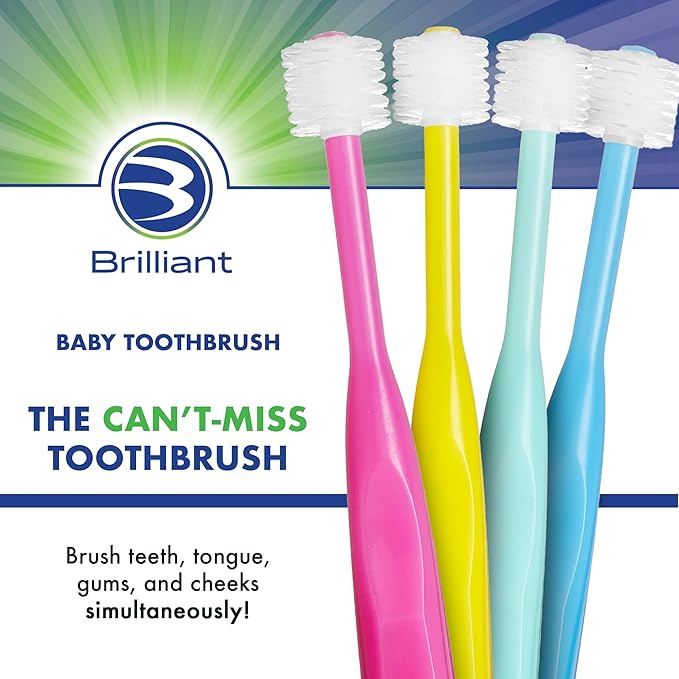 Brilliant Oral Care Baby Toothbrush with Soft Bristles and Round Head, for a Toddler Approved, Easy to Use All-Around Clean Mouth, Ages 0-2 Years, Pink, 3 Pack