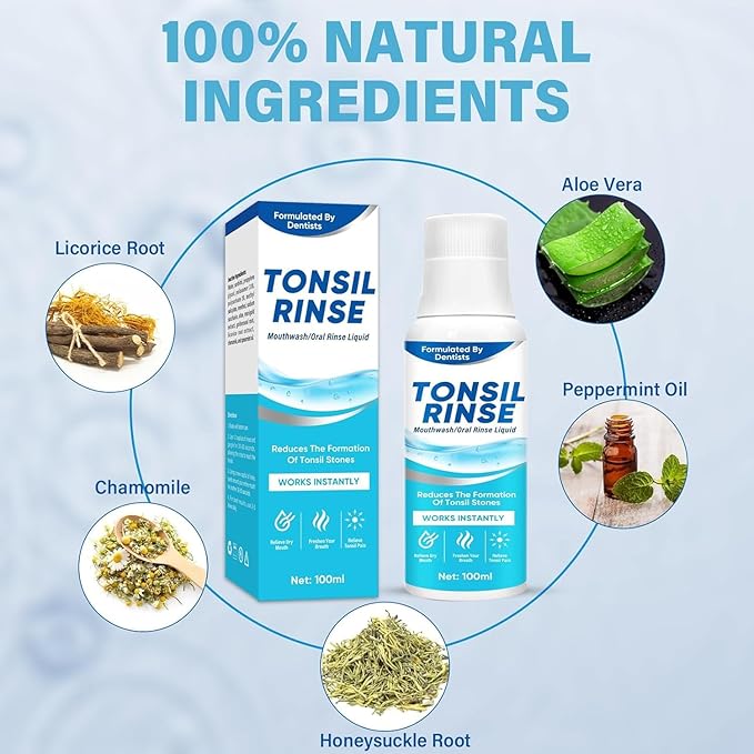 Tonsil Stone Mouthwash, Mint Oral Rinse Liquid Helps Soothe Tonsils, Freshen Breath, Moisturize Mouth, Gently Clean, 100ml