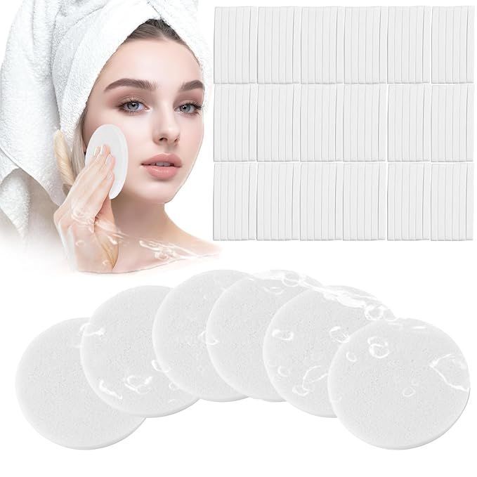 Compressed Facial Sponge,Reusable Makeup Blender 60 Count,Soft Round Wash Sponges for Estheticians Makeup Removal,Face Cleansing Exfoliating Compress Spa Pads for Women,White
