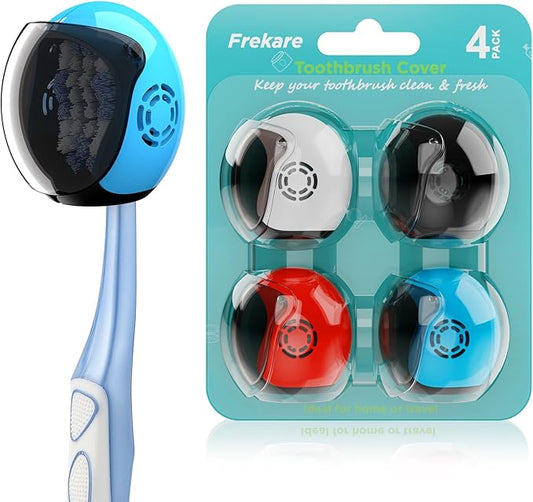 Helmet Toothbrush Covers Caps, Fits Most Manual and Electric Tooth Brushes, 4 Count (White, Black, Blue, Red)