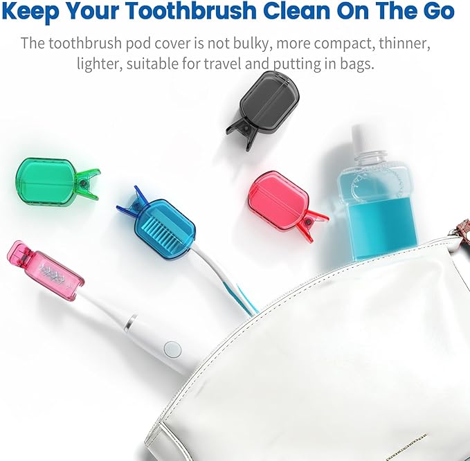 Toothbrush Covers Caps, Clip-On Toothbrush Protector for Household Travel, Brush Head Pod Case Fits Most Manual and Electric Toothbrushes, 6 Count