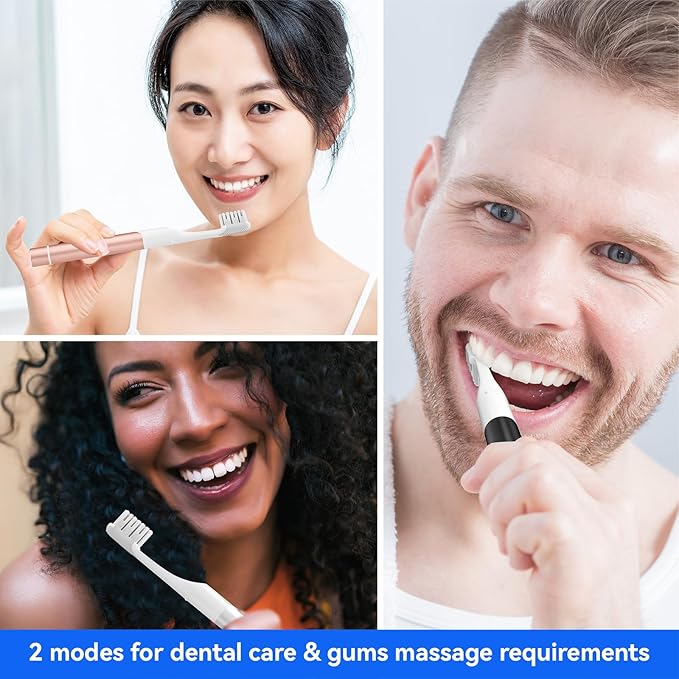 SEAGO Electric Toothbrush for Adults - 3 in 1 Holder with 8 pcs Replaceable Brush Battery Operated Travel Toothbrush kit Portable and 2 Minute Timer (Silver, Middle)