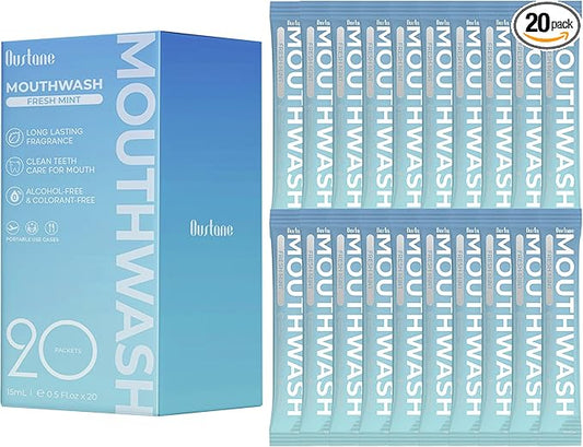 Mouthwash Travel Size, Mini Portable Fresh Breath Mouthwash, Alcohol & Fluoride-Free Oral Care for Air Travel Gifts, Dates & Office, Individually Wrapped Packets 0.5 Fl Oz (Pack of 20).