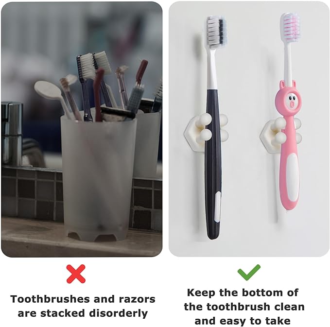 Silicone Toothbrush Holders for Bathroom - Adhesive Shower Toothbrush Holder Wall Mounted, Multi-Function Hook Waterproof Razor Holder Single Hook, Utility Plug Holder for Kitchen Living Room Office