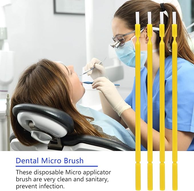 Garosa Yellow 200 Count Interdental Brushes Disposable Micro Applicator Sticks Cleaning Tools for Oral