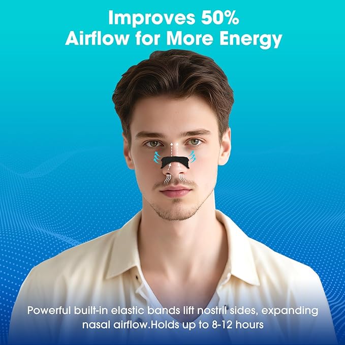 Nasal Strips for Snoring, 60 Count Nose Strips for Breathing- 3X Stronger Opening | Triple Elastic Bands, Reduce Snoring & Nasal Congestion, Nose Patches for Sleep, Work, Sport, Travel