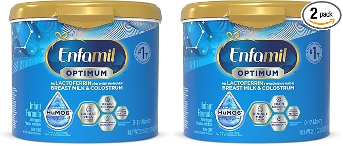 Enfamil Optimum (Enspire), Our Closest Formula to Breast Milk, Immune-Supporting Lactoferrin and Brain-Supporting DHA Baby Formula, Powder 20.5 Oz Tub, Pack of 2