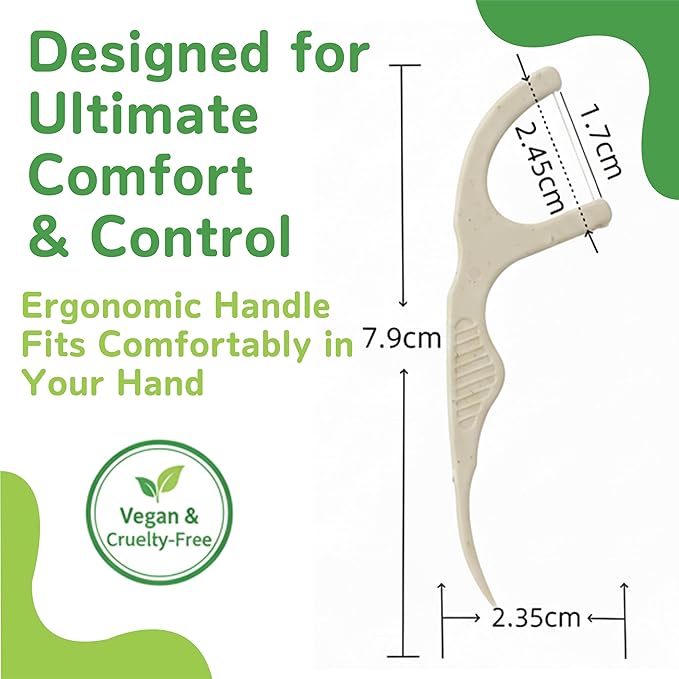 Biodegradable Floss Picks with Corn Straw Handle, Strong No-Shred UHMWPE Floss for Tight Teeth & Gum Care, Strong Anti-Shred Thread for Tight Gaps, Light Mint-Flavored Dental Picks (50 Picks)