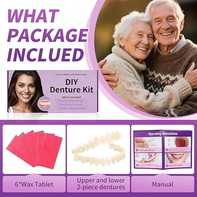At-Home DIY Denture Kit: Full Set of Upper & Lower False Teeth for DIY Smile Transformation-A03