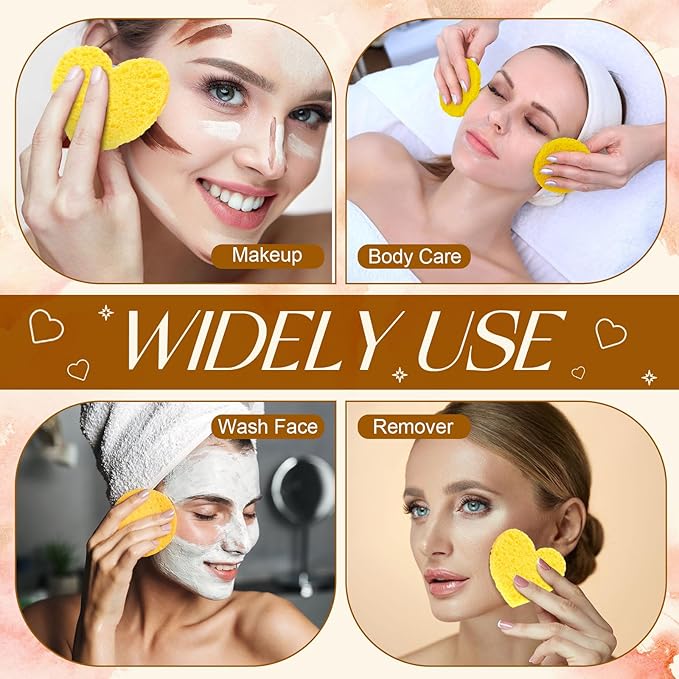Loopeer 96 Pcs Compressed Facial Sponges with Container Disposable Face Sponge Pads for Washing Face Cleansing Exfoliating Esthetician Makeup Removal(Yellow)