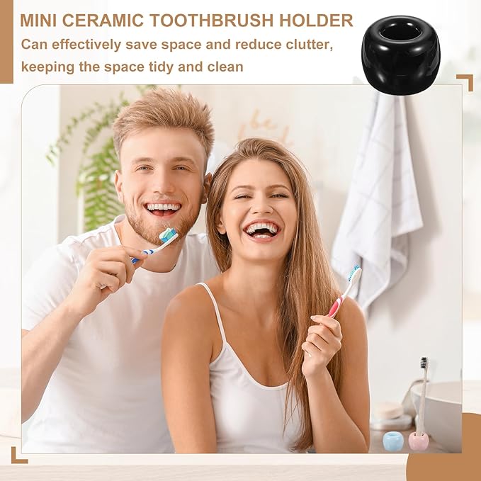 uxcell 2 Pcs Mini Ceramics Toothbrush Holder Stands, Sleek Mini Countertop Toothbrush Round Shape Ceramic Holder Stand for Bathroom Vanity Countertops, Green