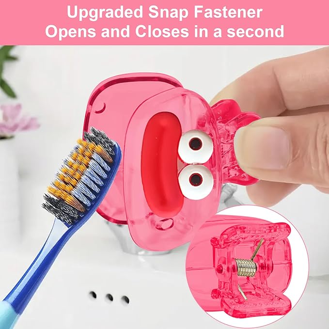 Upgrade Travel Toothbrush Head Covers Toothbrush Protector Cap Brush Pod Case Protective Portable Plastic Clip for Household Travel, Bathroom, School, Camping, Business (P, 4 Pack)