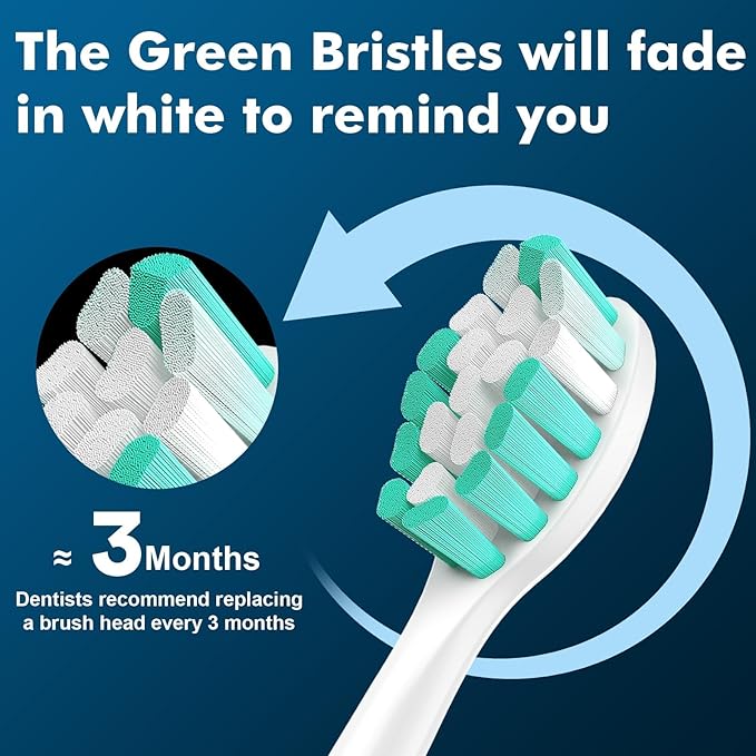 Replacement Toothbrush Heads Compatible with Philips Sonicare Protectiveclean C1 C2 4100 5100 6100 9024 6250, White, 10 Sonic Electric Brush Head (Green White, Medium)