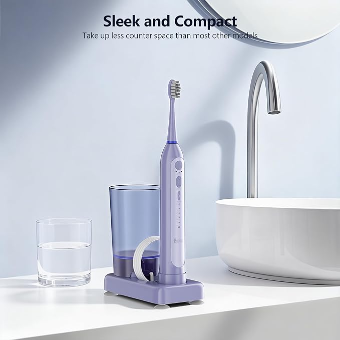 Water Flosser with Electric Toothbrush – 3 Sonic Toothbrush Modes & 5 Water Flossing Pressure – Fast Charging & IPX7 Waterproof – Portable Travel Case Included(Purple)