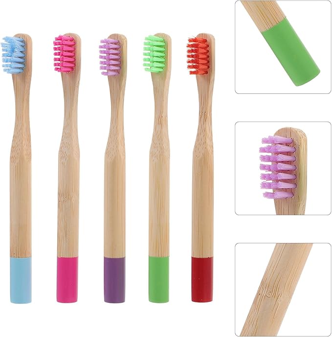 5Pcs Toothbrush Soft Charcoal Bristles Wooden Handle Portable Round Grip S Oral Care Accessories Random Color