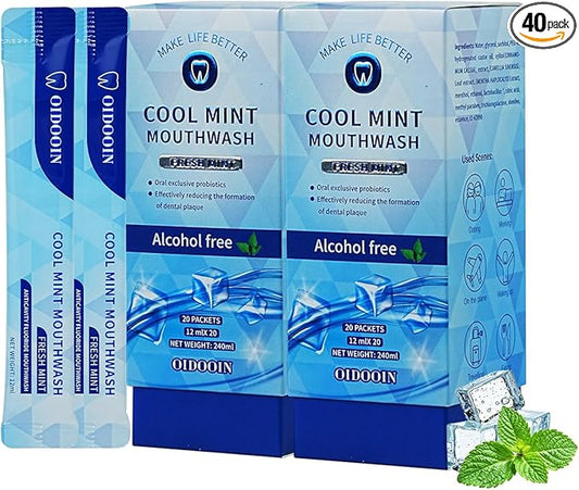 Travel Size Mouthwash, Alcohol-Free and Fluoride-Free, Probiotics for Fresh Breath and Dry Mouth Relief, Freshens Breath for 12 Hours – 40 Strips, 0.41Fluid Ounces Each