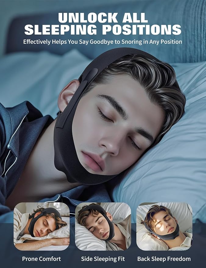 Chin Strap for Sleeping,Anti Snore Chin Strap for CPAP Users,Anti Snoring Devices Breathable and Reusable for Men and Women,Simple and Effective Snoring Solution