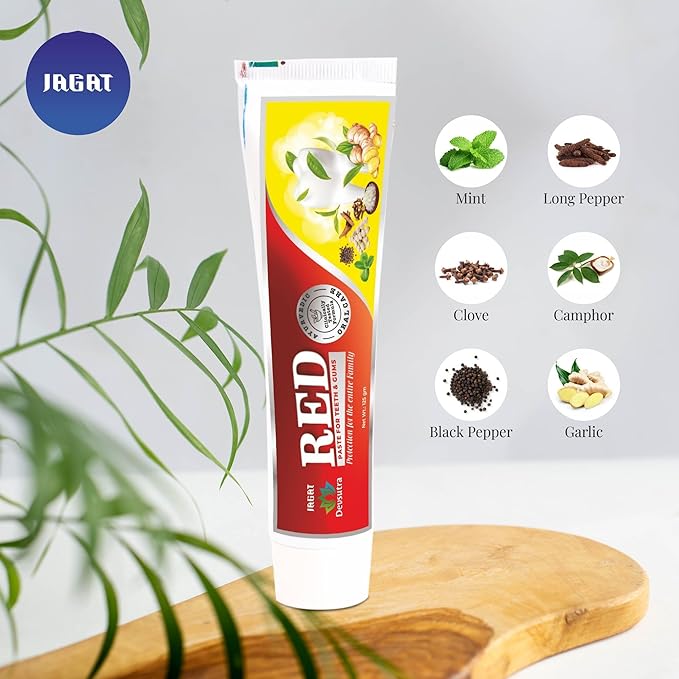 Jagat Herbal Red Toothpaste for Fresh Breathe, Doctor Recommended Natural Ayurvedic Toothpaste, Organic 100% Natural Teeth Whitening, Fluoride Free & Protects Gums, Vegan - Pack of 2