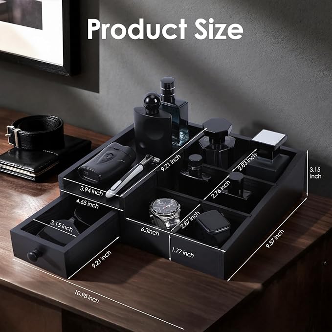 Organizer For Men,Bathroom Countertop Organizers,Perfume Organizer,Cologne Organizers,Bathroom Storage,Perfume Stand,Gifs For Men,Mens Valentines Day Gifts,Adjustable Partition(Black)