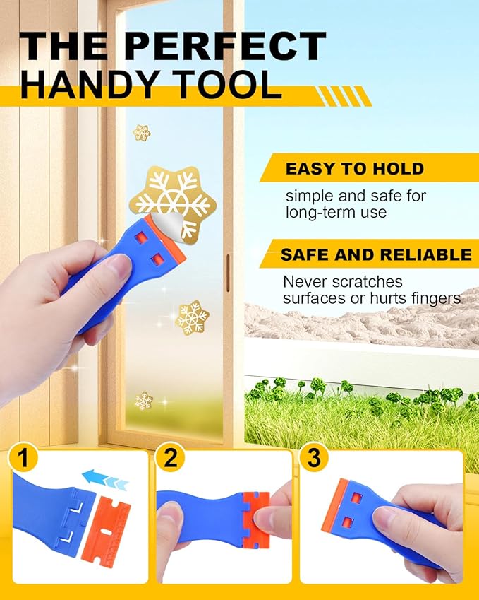 32Pcs Plastic Razor Blades Scraper Tool, Adhesive Remover for Cars Kit for Automotive Car Sticker, with Plastic Scrapers, Razor Blade Scraper, Coral Wipes, Sanding Sponges and Cosmetic Sponges