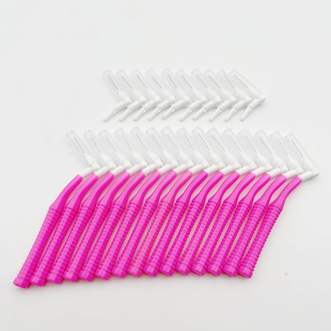 L Angle Reusable Braces Dental Brush Flosser for Cleaner Interdental Brush Toothpick Dental Tooth Flossing Head Oral Cleaners Cleaning Tool (0.6mm Pink, Normal)