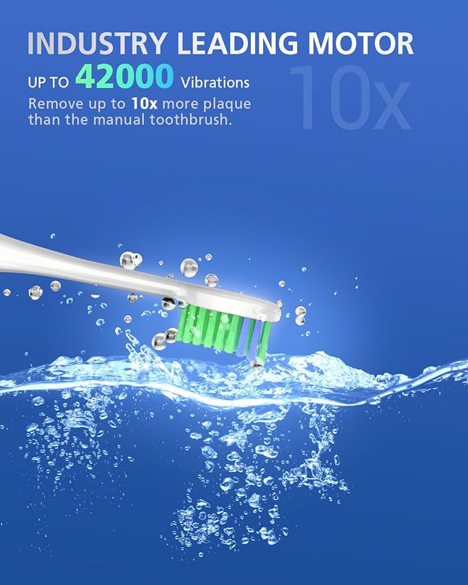 BAOVERI Electric Toothbrush for Adults & Kids,Rechargeable Ultrasonic Electric Toothbrush with 6 Dupont Brush Heads, IPX7 Waterproof, 5 Modes, 2 Minutes Smart Timer, 4 Hours Fast Charge for 60 Days