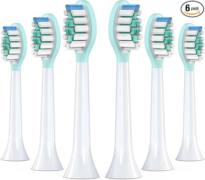 Replacement Toothbrush Heads for Philips Sonicare Electric Toothbrush, 2-in-1 Tongue Cleaner, 6 Pack, Mint Green,Suitable for Philips Sonicare Heads, C2, C1, C3, W1, W2, W3, G1, G2, G3