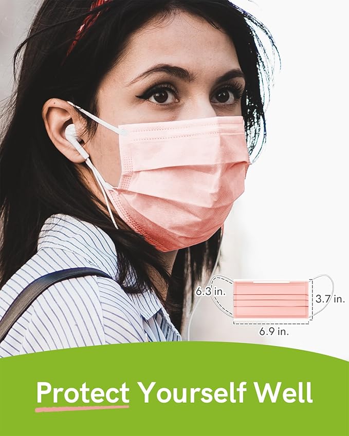 FriCARE Disposable Face Masks, 3-Ply ASTM Level 3 Medical Grade, FSA/HSA Eligible, Breathable & Comfortable for Allergy/Sun Protection, 50 Pack Pink