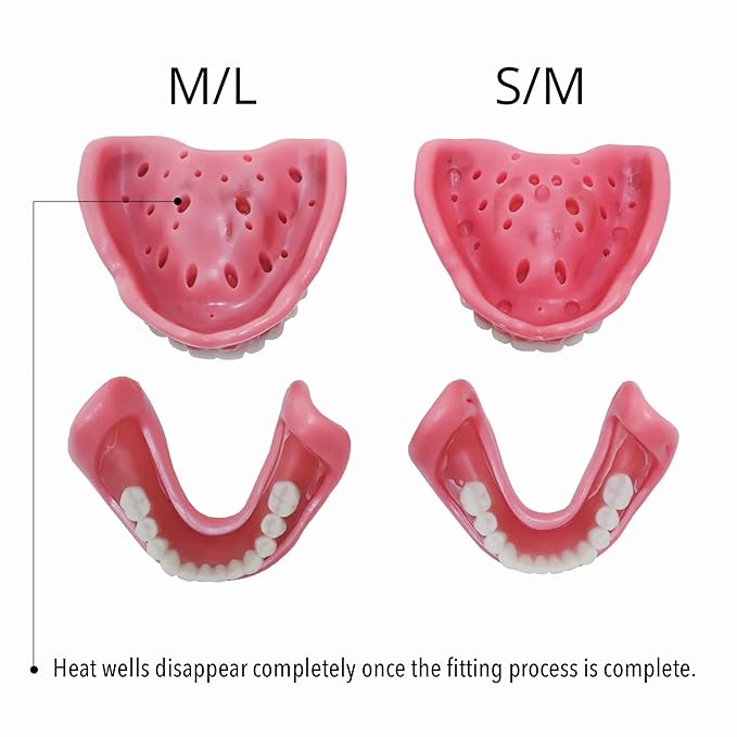 Boil-&-Bite Functional Denture, Self-fit at Home in Mins, Adjusts for Narrow or Wide Arches, Long-term or temporary Solution, Eat, Drink and Smile Confidently, Med/Large Denture, Upper