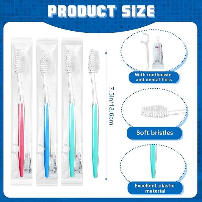 Maxcheck 300 Sets Disposable Toothbrushes Bulk with Toothpaste and Dental Floss Individually Wrapped Travel Toothbrush Set Homeless Supplies for Hotel Guest