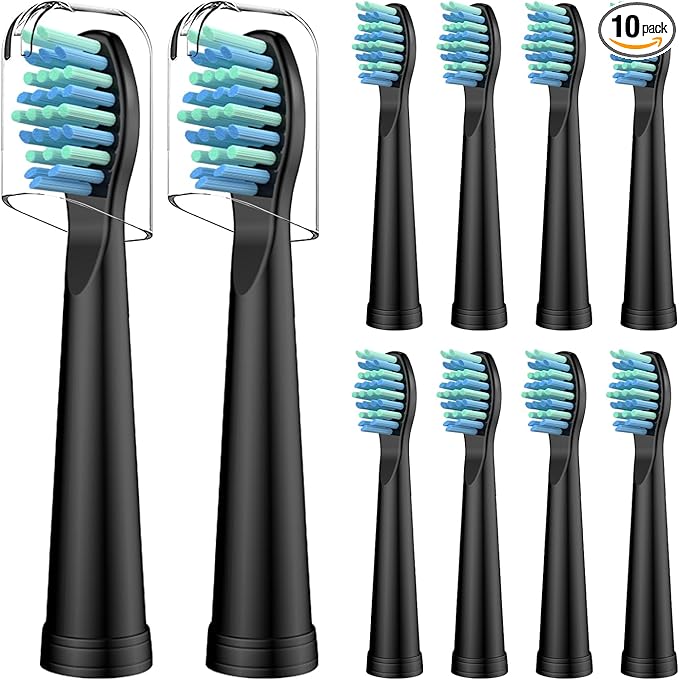 Replacement Toothbrush Heads Compatible with TEETHEORY Sonic and Fairywill Toothbrush - Electric Brush Heads Replacement for FW-507/508/515/551/917/959/D1/D3/D7/D8/2011, 10 Pack, Black