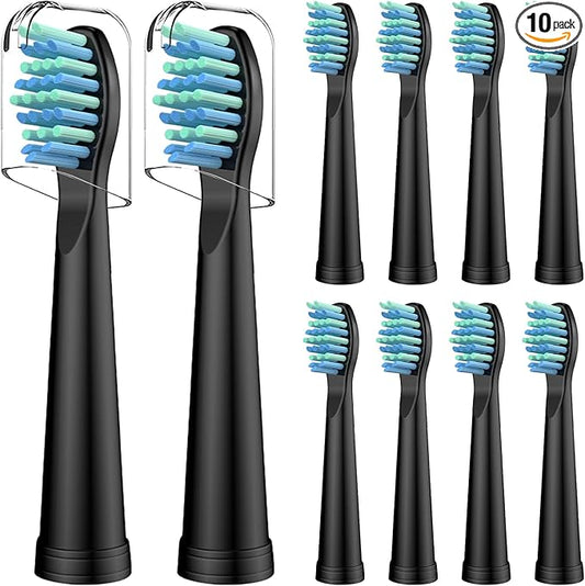 Replacement Toothbrush Heads Compatible with TEETHEORY Sonic and Fairywill Toothbrush - Electric Brush Heads Replacement for FW-507/508/515/551/917/959/D1/D3/D7/D8/2011, 10 Pack, Black