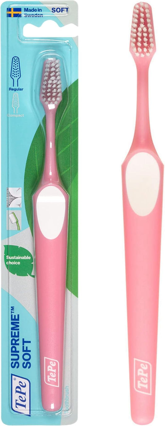 TePe Supreme Toothbrush, Soft Bristle Toothbrush, Tapered Brush Head for Sensitive Teeth and Gum Care, Adult, 1 Pack