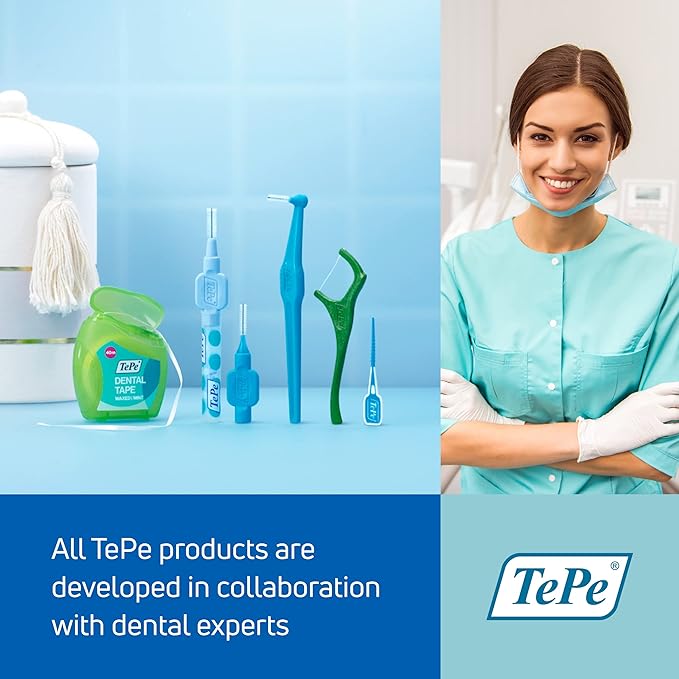 TePe Interdental Brush Angle, Angled Dental Brush for Teeth Cleaning, Pack of 6, 0.45 mm, Extra-Small/Small Gaps, Orange, Size 1