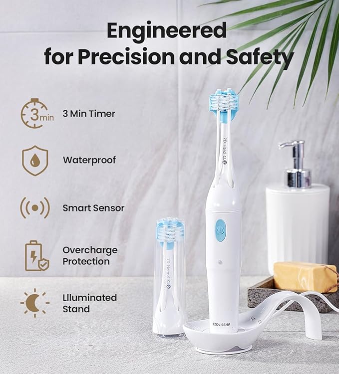 Made in Korea Toothbrush with Dual-Action Brush Heads – Deep Cleaning for Teeth and Gums (2Head_White)