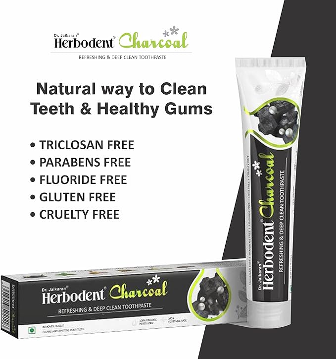 Herbodent® Charcoal Toothpaste - 6.53 Oz Pack of 6 | Whitens Teeth & Fresh Breath | No Bleach, No Fluoride | Activated Bamboo Charcoal & Organic Herbs -Wheat Germ Oil, Thyme Oil, Clove Oil