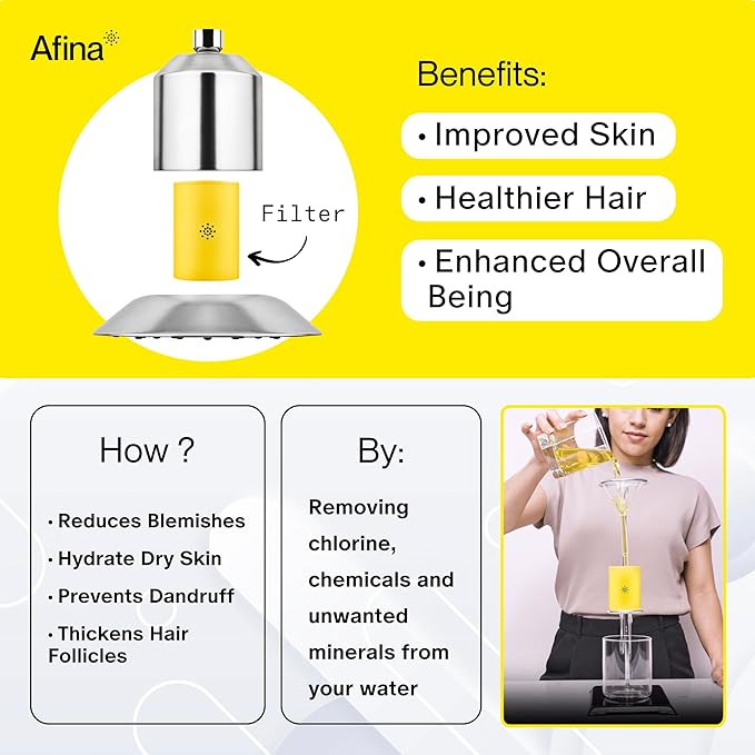 Afina Filtered Shower Head, Shower Filter for Hard Water | Improves Skin & Hair by Removing Chlorine & Toxic Chemicals from Hard Water | High Pressure Shower Filter Head Water Filter (Matte Black)