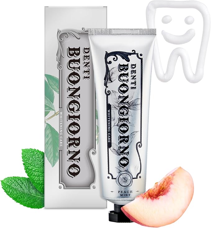 Peach Mint WHITENING Toothpaste (Peach Mint) – Fluoride Free, Advanced Hydrogen Peroxide for Coffee Stains & Yellow Teeth, Anti-Plaque & Enamel Safe, Paraben Free (3.52fl oz / 100g)