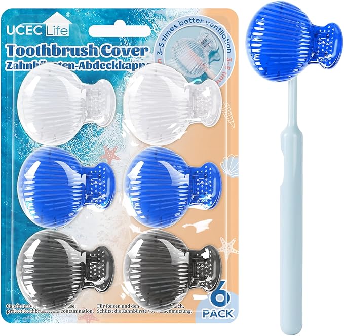 UCEC Toothbrush Caps, Protector Head Covers Case Plastic Clip for Travel, Camping, Bathroom, School, Business, 6 Pack