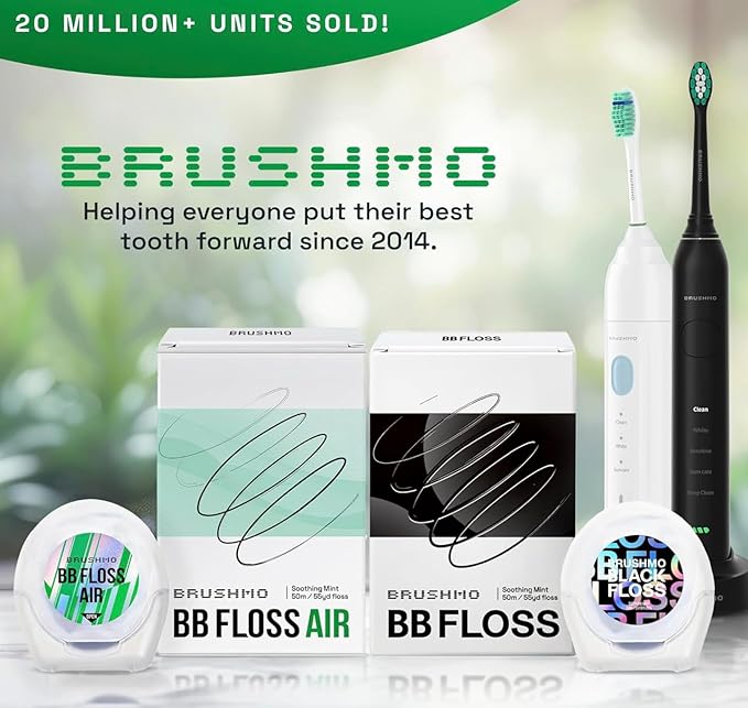 Brushmo Black Floss (BBFloss) - Expanding Floss, Gum-Friendly Soothing Mint Dental Floss, Natural Vegan Wax to Remove Plaque from Teeth, Dentist Designed PTFE & PFAS Free Oral Care, 5 Spools, 275 yd