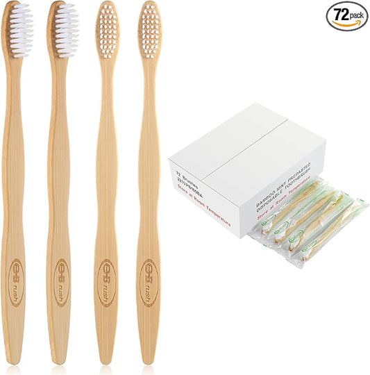 Bamboo Prepasted Toothbrush - Individually Wrapped Pre-Pasted Toothbrush with Bamboo Handles, Medium Soft Bristles Biodegradable Natural Eco-Friendly Sustainable Disposable Toothbrushes (72pcs)