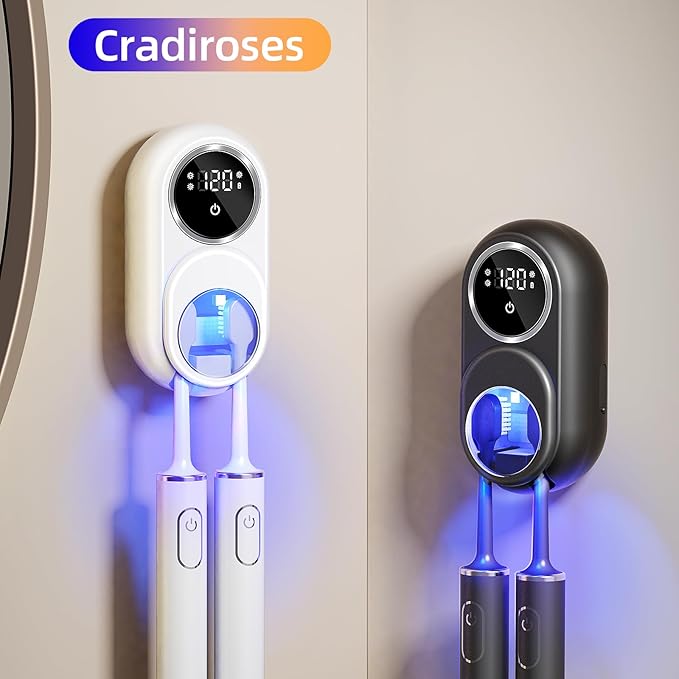 Toothbrush Holder 2 Slots: Cleaning, Heated & Fan Drying Toothbrush Holders Wall Mounted Organizer for Bathroom(Black)