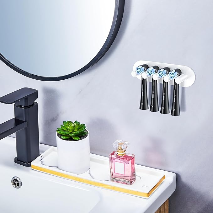Electric Toothbrush Head Holder, Toothbrush Holders Wall Mounted, Adhesive Tooth Brush Head Holder Organiser, Electric Toothbrushs Holder, Shower Tooth Brushing Holder (White, Large)