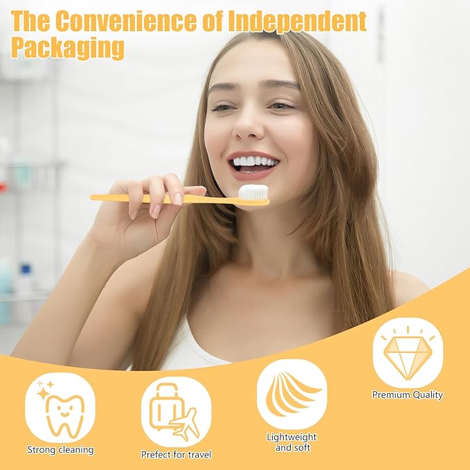 NICEMOVIC 240 Pack Disposable Toothbrushes Bulk with Toothpaste and Comb Travel Size Toothpaste Set Homeless Care Package Supplies for Bulk Individually Wrapped Disposable Travel Hotel Charity, Yellow