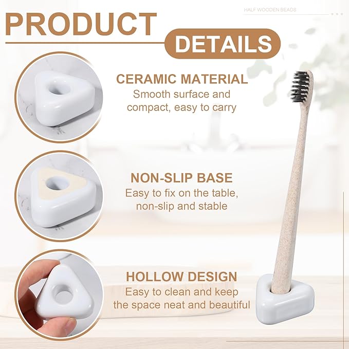 uxcell 2 Pcs Mini Ceramics Toothbrush Holder Stands, Sleek Mini Countertop Toothbrush Triangle Shape Ceramic Holder Stand for Bathroom Vanity Countertops, White