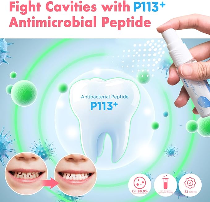 Mouth Spray for Kids Toddler Toothpaste Helper Fluoride Free Baby Toothpaste Cavity Protection Oral Care with Natural P113+ Antibacterial Peptide for Newborns to Age 12(Strawberry)