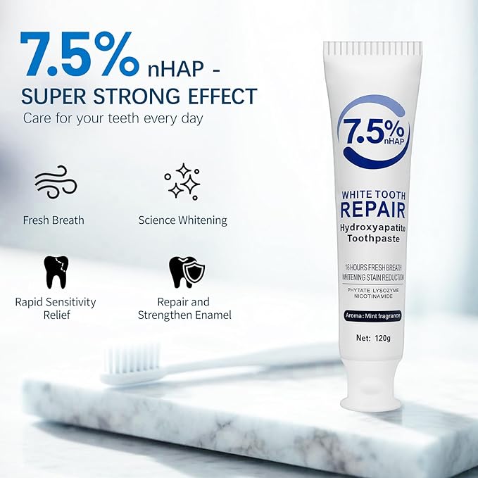 Nano Hydroxyapatite Toothpaste 7.5% (Fluoride-Free), Remineralizing & Enamel Protection, Dentist Recommended for Sensitive Teeth & Kids, Refreshing Mint Whitening Toothpaste (2Pack, Mint)