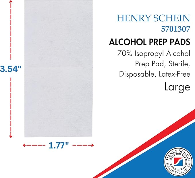 Henry Schein Large Alcohol Prep Pads (4 Boxes, 800 Total) – 70% Isopropyl Alcohol Wipes, Individually Wrapped – 2-Ply, Textured – Skin Prep Alcohol Swabs – Sterile Pads