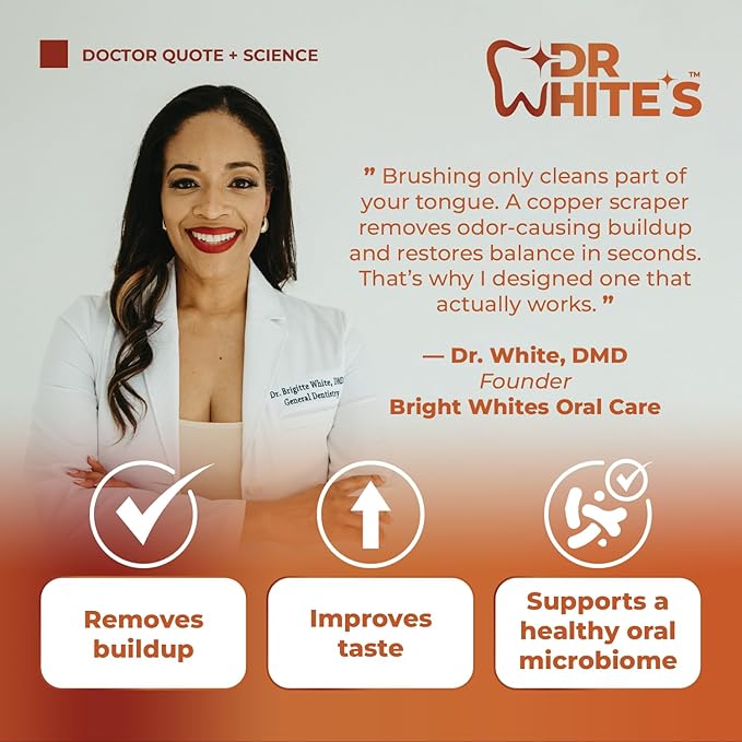 Dr. White’s Copper Tongue Cleaner – Dentist-Formulated Dual-Grip Design for Fresh Breath & Everyday Oral Detox – 100% Forged Copper, For Adults & Kids, Rust-Resistant, Built to Last